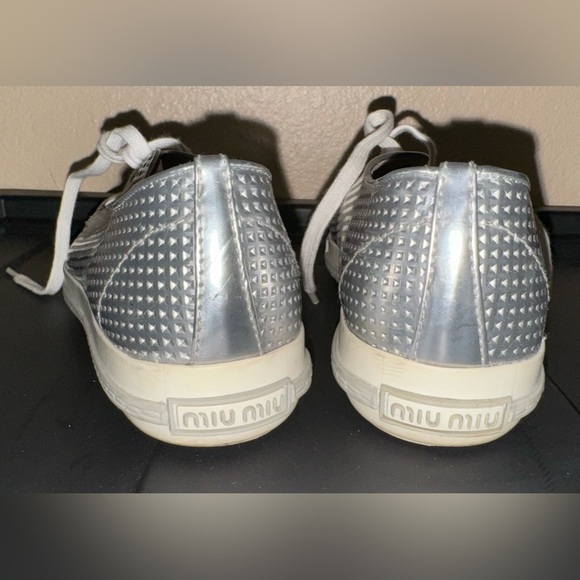 Miu Miu Swarovski crystal toe-cap sliver sneakers flats size 38.5 8.5 - Picture 6 of 8